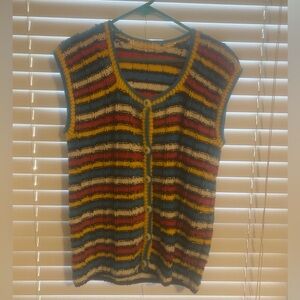 Vintage hand-knitted striped sweater Vest